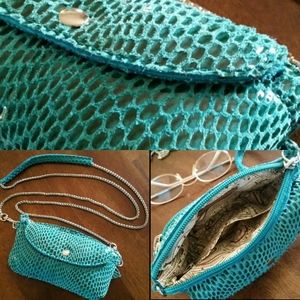 Sorial Aqua Faux Snakeskin Wrist/Clutch/Crossbody